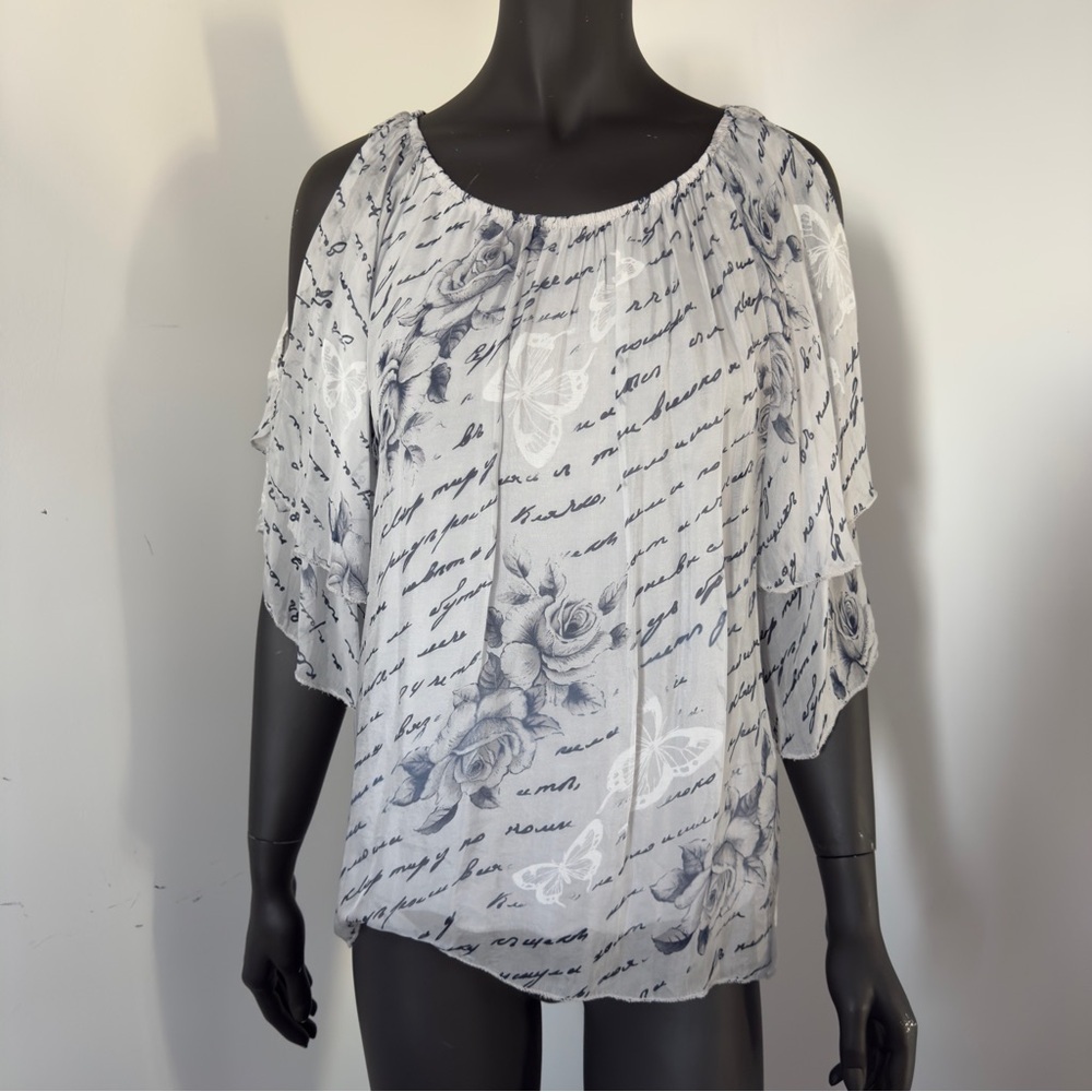 136. NWT Silk Cold Shoulder Flowy Top